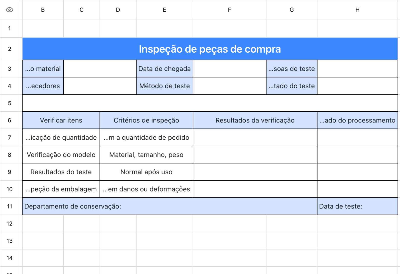 Inspeção de peças de compra